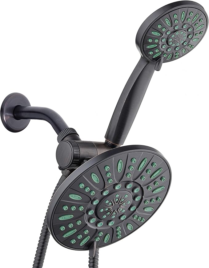 AquaDance Antimicrobial/Anti-Clog High-Pressure 30-setting Rainfall Shower Combo, Microban Nozzle Protection from Growth of Mold, Mildew & Bacteria, Oil-Rubbed Bronze Finish/Coral Green Jets