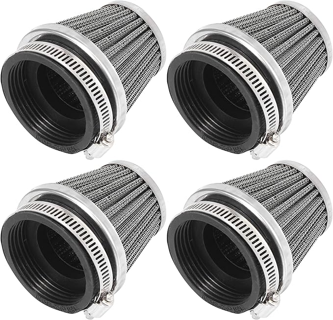 Motoforti 4pcs Universal 54mm Air Filter Cleaner Round Tapered Replacement for Motorcycle Black