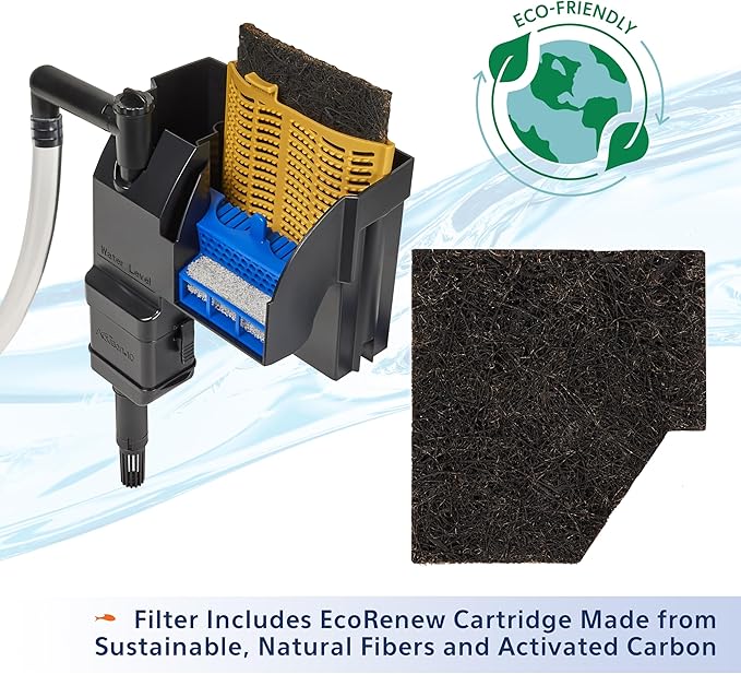 Aqueon SmartClean Power Filter with EcoRenew Filter Cartridge, Quick and Easy Water Changes, Quiet Operation, Adjustable Flow, for 10-20 Gallon Freshwater and Saltwater Aquariums, Medium