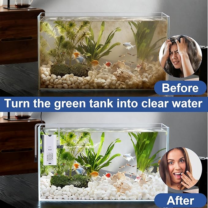 132 GPH 4-in-1 Aquarium Filter, 10-40 Gallon Fish Tank Filters Filtration and Oxygenation, Filter for Fish Tank with Biochemical Cotton, Ceramic Beads, Multi-Functional Turtle Tank Filter(7 W)