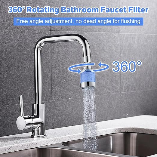 2 Pack Sink Water Filter Faucet, Universal 360 ° Rotating Kitchen Faucet Water Purifier, Bathroom Faucet Filter Removes Chlorine Fluoride Heavy Metals Hard Water for Home Kitchen & Bathroom