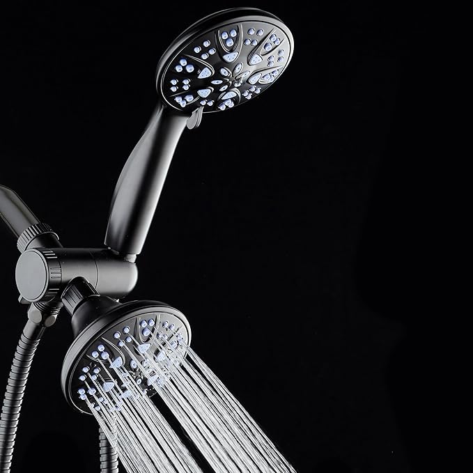 AquaDance Antimicrobial/Anti-Clog High-Pressure 30-setting Dual Head Combination Shower with Nozzle Protection from Growth of Mold, Mildew & Bacteria for a Healthier Shower – Sunset Blue