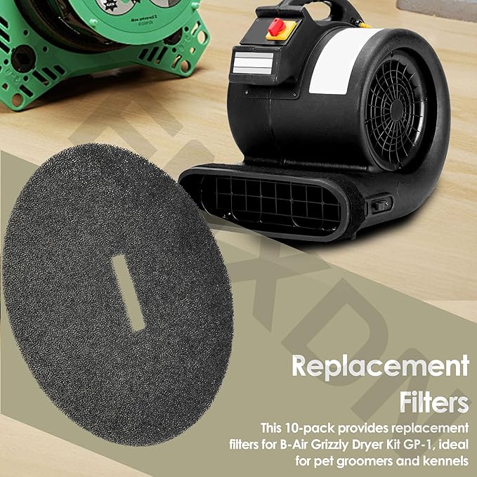 10-Pack Replacement Filters Compatible with B-Air Pet Dryer Airmovers GP-1, GP-1-F Grizzly, for Use by Pet Groomers and Kennels
