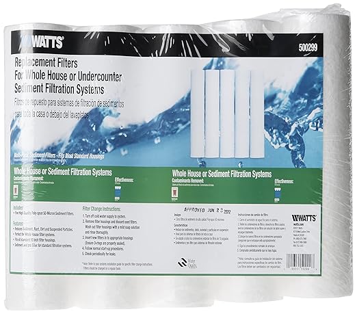 IPW Industries Inc. - Whole House Water Filter Replacement Cartridge, 50-Micron Poly-Spun Sediment Filtration System for Home Water - Watts Premier, 5 Pack