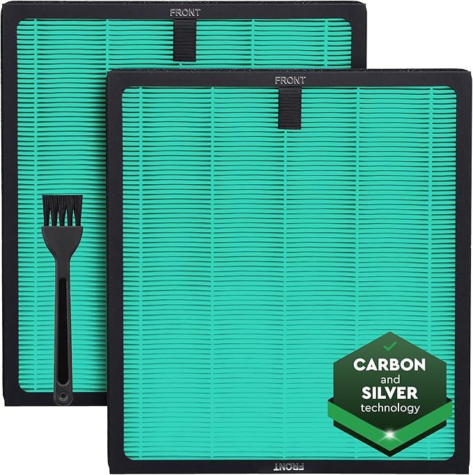 2 Pack Air Purifier Replacement Filter HY4866 Compatible with MORENTO, WESTHEY HY4866, YIOU M1 - True HEPA Filter, 4 Stage Filtration, Original Carbon & Silver Technology - Green