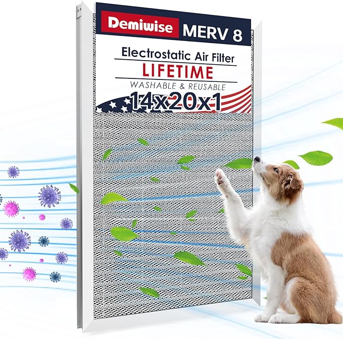 14x20x1 Electrostatic Air Filter, 8 Stage Washable Aluminum AC/HVAC Furnace Filter, Reusable Lifetime Permanent Air Filter, Easy to Clean,Increases Airflow(Actual Size:13.50x19.50x0.82)