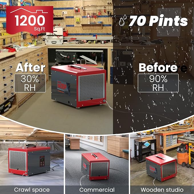 Abestorm Crawl Space Dehumidifiers with Pump and Hose, 70 PPD Compact Portable Commercial Dehumidifier Up to 1,000 sq. ft. Auto Defrost, Memory Starting Crawlspace dehumidifiers