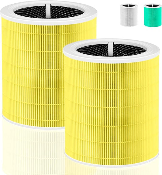Core 600S Pet Care Replacement Filter for LEVOIT Core 600S & Core 600S-P Air Purifier, 3-in-1 H13 True HEPA with Activated Carbon Filter for Home Large Room,Core 600S-RF,2 Pack,Yellow