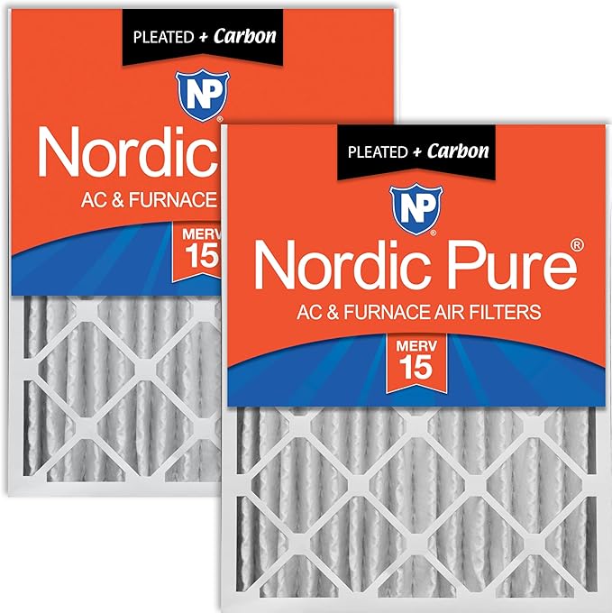 Nordic Pure 20x20x4 (19_1/2 x 19_1/2 x 3_5/8) Pleated Air Filters MERV 15 Plus Carbon 2 Pack