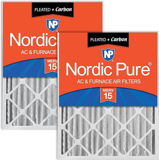 Nordic Pure 20x20x4 (19_1/2 x 19_1/2 x 3_5/8) Pleated Air Filters MERV 15 Plus Carbon 2 Pack