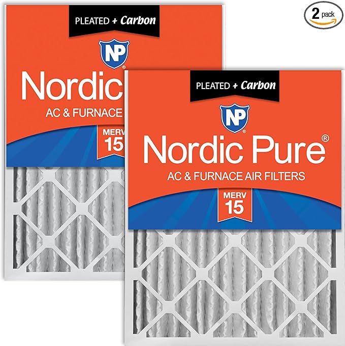 Nordic Pure 16x25x4 (15_1/2 x 24_1/2 x 3_5/8) Pleated Air Filters MERV 15 Plus Carbon 2 Pack