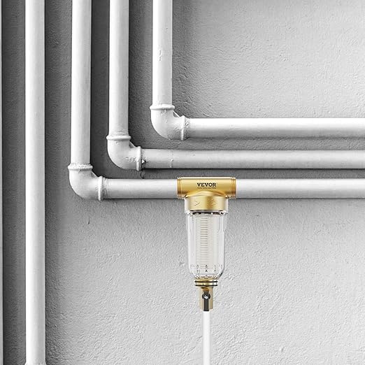 VEVOR 40/300 Micron Sediment Filter, 20GPM Spin Down Water Filter, Reusable Upgrade Flushable Pre-Filtration, Whole House Sediment Filter for Well/City Water, Brass Head, 3/4" FNPT + 1" MNPT