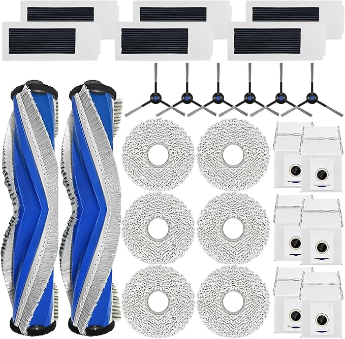Replacement Accessories Compatible with Yeedi M12 Ultra Plus/ M12 PRO+ Robot Vacuum Cleaner.（2 Main Brush,6 Side Brushes,6 Hepa Filters,6 Mop Pads,6 dust Bags）