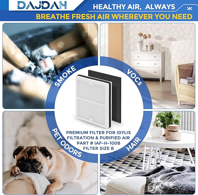 Idylis Air Purifier Replacement Filter B for Idylis Air Purifier IAP-10-050 IAP-10-125 IAP-10-150 AC-2125 AC-2126 IAPC-40-140 and Filtrete with Idylis Filters IAF-H-100B, 2 HEPA & 4 Carbon Pre-filter