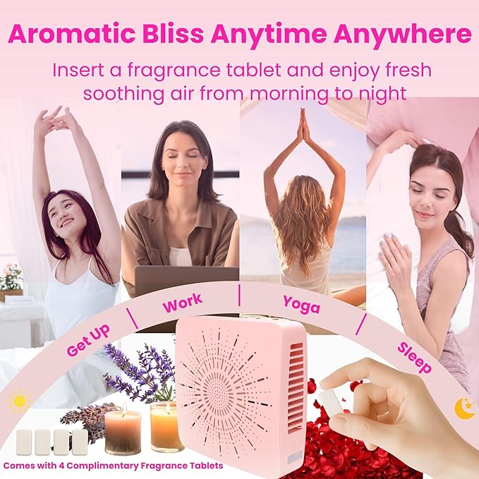 Cute Portable Mini Air Purifier with HEPA, Aroma & Ionizer – USB Fan for Bedroom, Desk, Pet, Baby, Travel – Great Gift for Girls & Teens (Blush Pink)