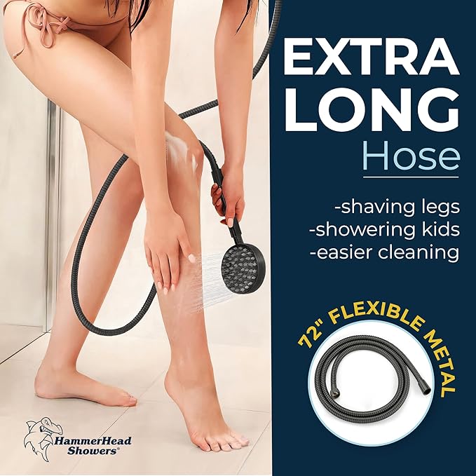 HammerHead Showers® Solid Metal LOW FLOW Handheld Shower Head with Hose and Brass Holder - MATTE BLACK – Water Saving 1.75 GPM Detachable Shower Head - Adjustable Shower Wand Bracket & 6ft Hose