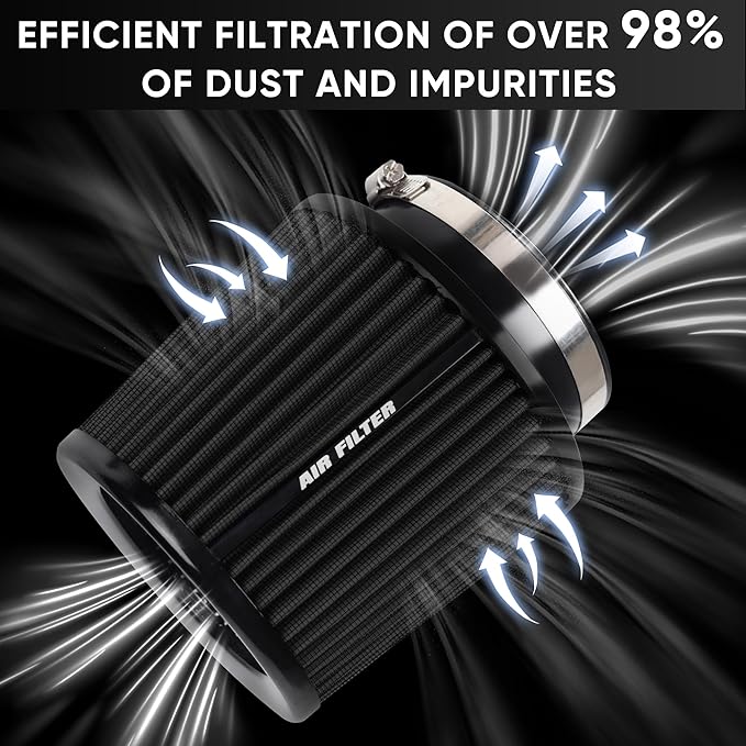 4 Inches Cold Air Intake Filter 3" or 3.5" or 4" High Performance Washable Clamp-On Replacement Cone Air Filter 3 in 1 Size Black