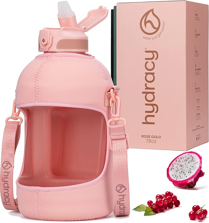 Hydracy Water Bottle with Time Marker -Large BPA Free Water Bottle & No Sweat Sleeve -Leak Proof Gym Bottle with Fruit Infuser Strainer & Times to Drink -Ideal for Fitness Sports & Outdoors