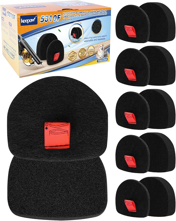 KEEPOW Filters for Shark Cordless Handheld Vacuum UltraCyclone Pet Pro Plus Replacement Foam Felt Filters, 6 Pack