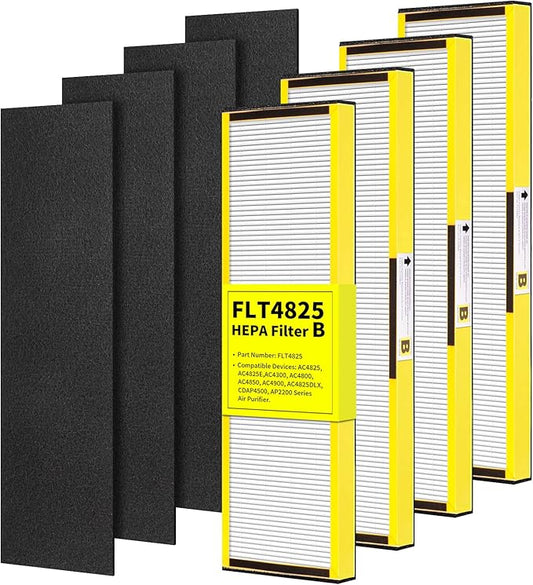 AC4825 Filter B Replacement Compatible with Germ-Guardian Air Purifier AC4825 AC4825E AC4800 AC4850PT AC4900CA AC4820 AC4300 Air Purifier, 4 HEPA with 4 Pre-Filters