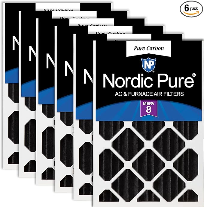 Nordic Pure 16x25x4 (Actual Size: 15 1/2 x 24 1/2 x 3 5/8) Pure Carbon Pleated Odor Reduction Merv 8 Furnace Filters 6 Pack