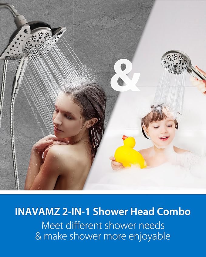 2.5GPM Shower Heads with Handheld Spray Combo: 7.5 Inch Rainfall Shower Head & 10 Spray Settings Detachable Shower Head, Adjustable Dual Showerhead with Hose, Nickel