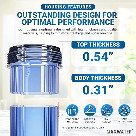 Max Water Whole House 20" x4.5" Purple Clear WH Water Filter Housing 1 inch Inlet/Outlet Ports with Wrench and Bracket (1 Housing)