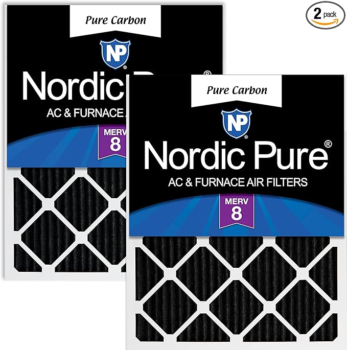 Nordic Pure 18x20x1 (17 1/2 x 19 1/2 x 3/4) Pure Carbon Pleated Odor Reduction Furnace Air Filters 2 Pack
