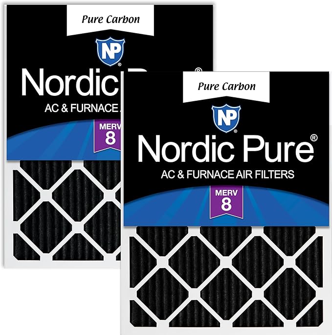 Nordic Pure 16x20x1 (15 1/2 x 19 1/2 x 3/4) Pure Carbon Pleated Odor Reduction Furnace Air Filters 2 Pack