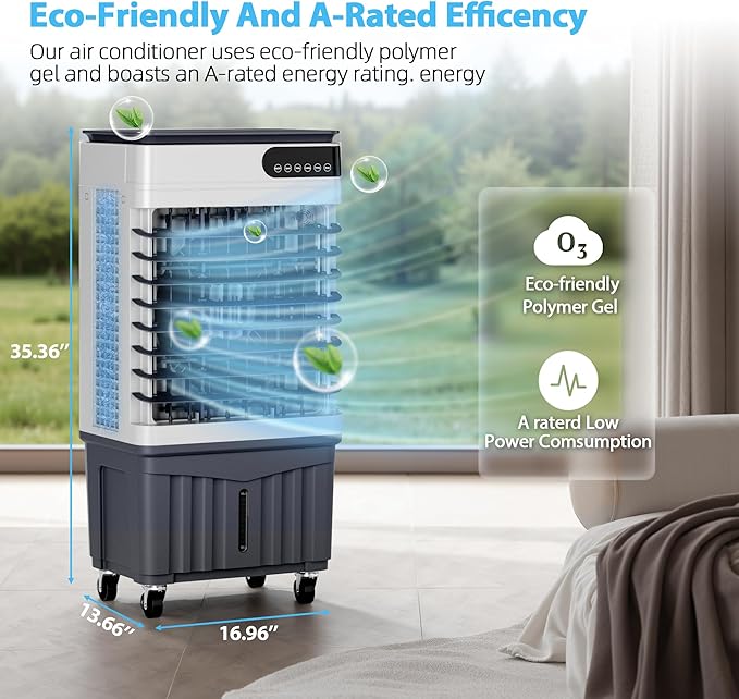 Swamp Cooler Air Conditioners, Large 8.3-Gal Tank for 7d Cooling, 4-IN-1 Portable Evaporative Cooler with LED Touch Screen, 3 Fan Speeds,12H Timer and Remote, 600 sq ft, Ideal for Large Rooms