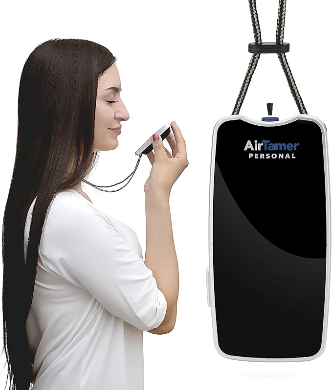 AirTamer A310 Rechargeable Personal Air Purifier, Proven Performance, Virus and Pollutant Tested*, Black with Metal Travel Case