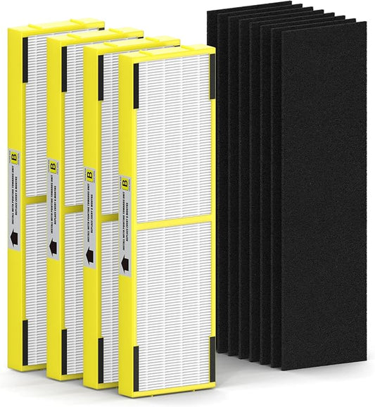 SAKEGDY 4 Packs FLT4825 HEPA Replacement Filter B Compatible with Ge-Guardian Air Cleaner Purifier AC4825 AC4300 AC4800 AC4900 AC4850, 4 Pack HEPA Filter B with 8 Carbon Filters