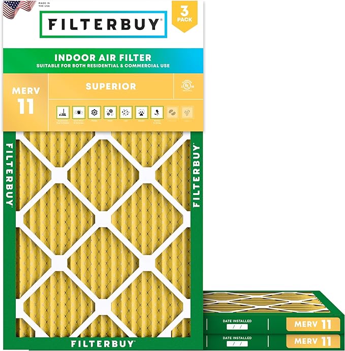 Filterbuy 18x36x1 Air Filter MERV 11 (MPR 1200) Allergen Defense Replacement (3-Pack), Electrostatic Pleated HVAC AC Furnace Filters, Made in USA (Actual Size: 17.50 x 35.50 x 0.75)