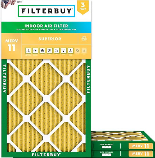 Filterbuy 14x28x1 Air Filter MERV 11 (MPR 1200) Allergen Defense Replacement (3-Pack), Electrostatic Pleated HVAC AC Furnace Filters, Made in USA (Actual Size: 13.50 x 27.50 x 0.75)