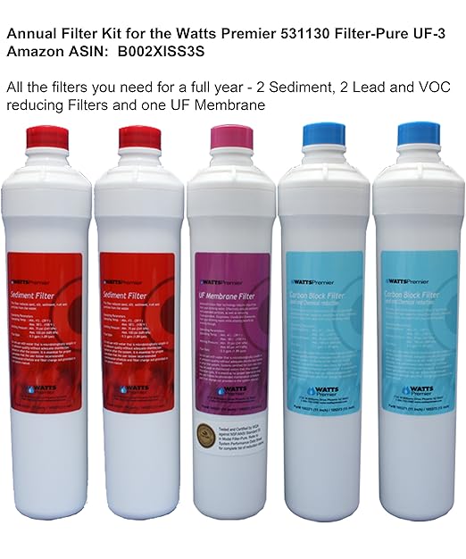 Watts Premier Pure UF-3 Three-Stage Under Counter Ultra Filtration System, Filter-Pure Module, Push Button Water Filters: Sediment Filter, LVOC Carbon Filter, UF Membrane, WQA Certified