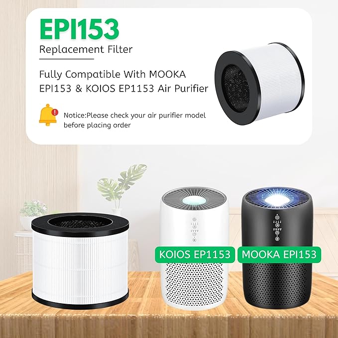 Nispira EPI153 Replacement Filter for MOOKA & KOIOS EPI153 EP1153 EPI-153 EP1-153 Air Purifiers True HEPA Activated Carbon 3-in-1 1 Pack