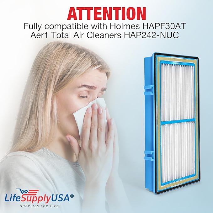 HAPF30AT HEPA Filter Replacement – Compatible with Holmes Aer1 Type Total, HAP242-NUC, HAPF300AH-U4R Air Purifiers by LifeSupplyUSA (1-Pack)