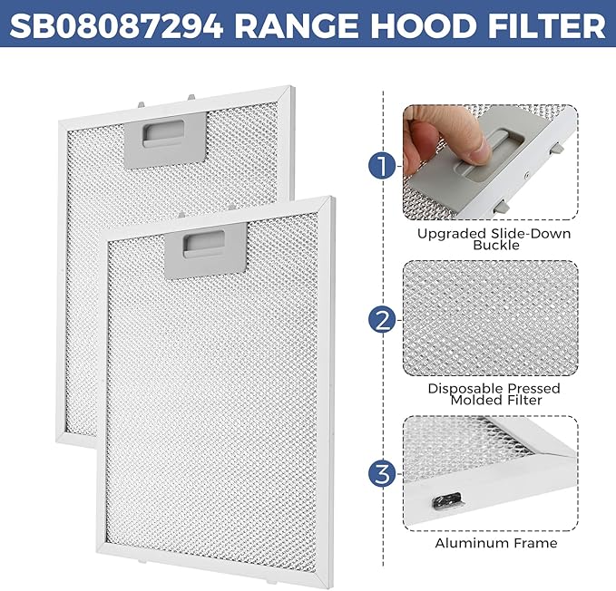 2 Pack SB08087294 Range Hood Filters, 11.75” x 9.40” Aluminum Mesh Grease Filters Replacement for Broan Nutone Ken-more Range Hood Vent