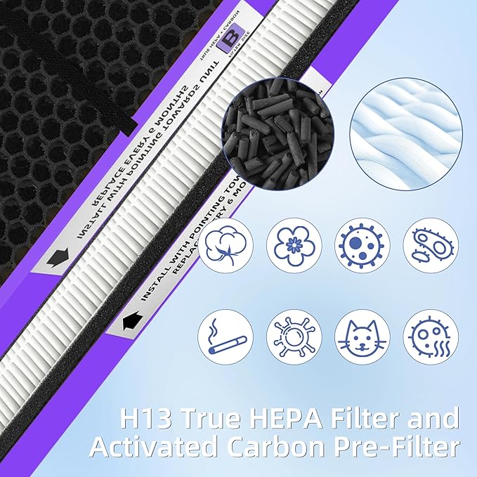 【Upgraded】FLT4850PT HEPA Filter B Pet Replacement Compatible with G-Guardian Air Purifier AC4825 AC4825E AC4300 AC4800 AC4900 AC4850,2 True H13 HEPA with Activated Carbon Filter+8 Pre-Filters,#FLT4825