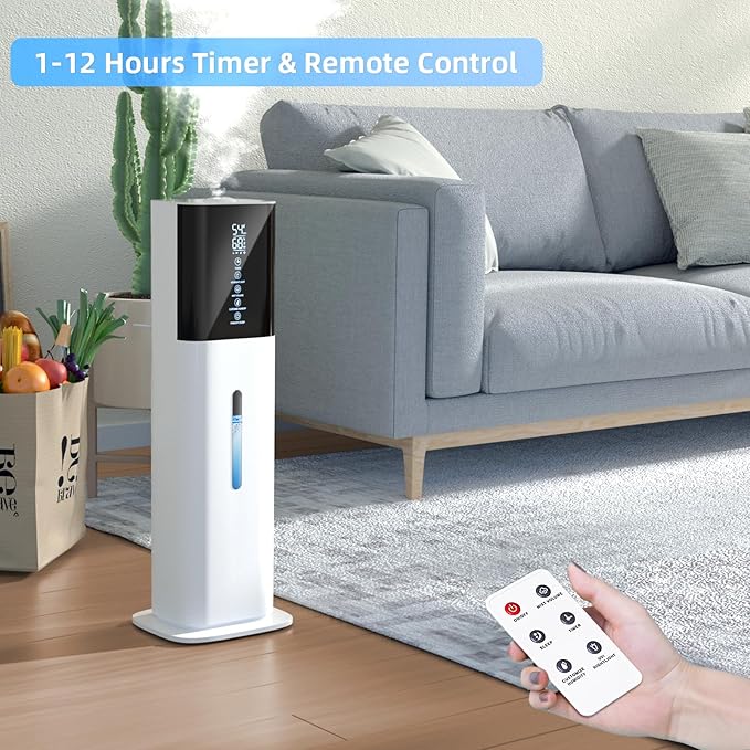 2.11Gal Ultrasonic Cool Mist Humidifier with Timer and Humidistat for Large Rooms - Home, Bedroom, Baby, Adults, Plants