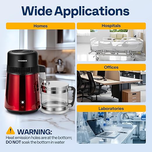 VIVOHOME Water Distiller Countertop 1.1 Gallon/4L 304 Stainless Steel Distilled Water Machine with Smart Switch Purifier Filter for Home Officek, Red