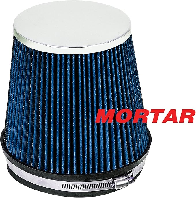 Mortar Aftermarket Auto Air Filter – 6 In Flange ID Car Enthusiast Class Universal Cold Air Intake Gulps in More Air for More Engine Power & Passionate Induction Sound, Length 6 In, Blue