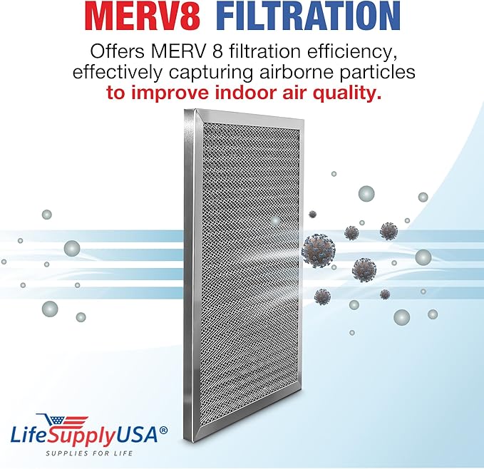 14x20x1 Electrostatic Air Filter, MERV 8, Washable, Reusable Furnace AC/HVAC Filter, Energy Saving, Easy to Clean, Long-Lasting by LifeSupplyUSA