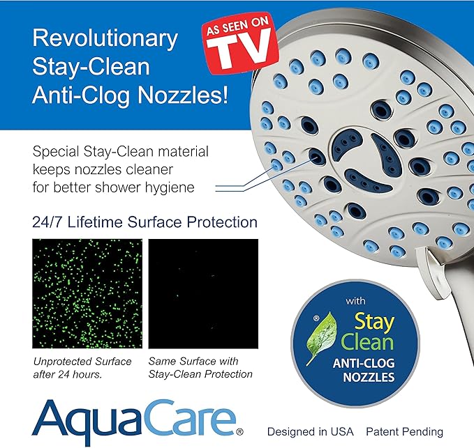 Hotel Spa AquaCare for California As-Seen-On-TV High Pressure Handheld Rain 50-mode 3-way Shower Head Combo, Anti-clog Jets, 2-mode Tub & Pet Power Wash, Wall Bracket, 6 ft. Stainless Steel Hose
