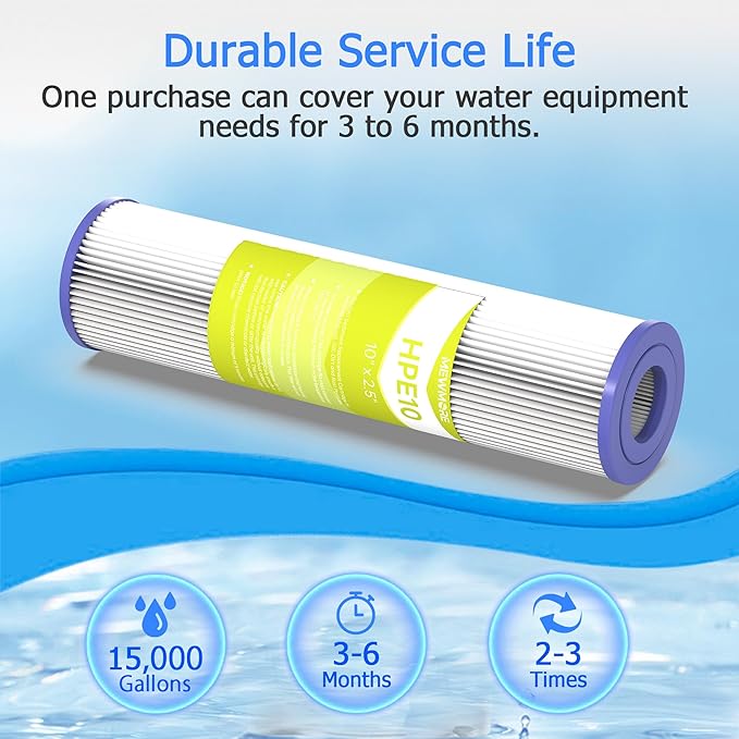 20 Micron Whole House Water Filter Cartridge, Pleated Sediment Filters for Well Water, Universal Replacement for Any 10 inch RO Unit - 10" x 2.5" Cartridges - Pack of 6