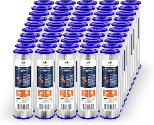Aquaboon 5 Micron 10x2.5 Whole House Pleated Sediment Filter Cartridge for Well Water Filter Replacement Compatible with WFPFC3002, WHKF-WHPL, 50-Pack