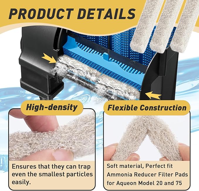 30 Count Ammonia Reducer Filter Pads for Aqueon - Replacement Filter Cartridges Small for Aqueon QuietFlow LED PRO Model 20 and 75