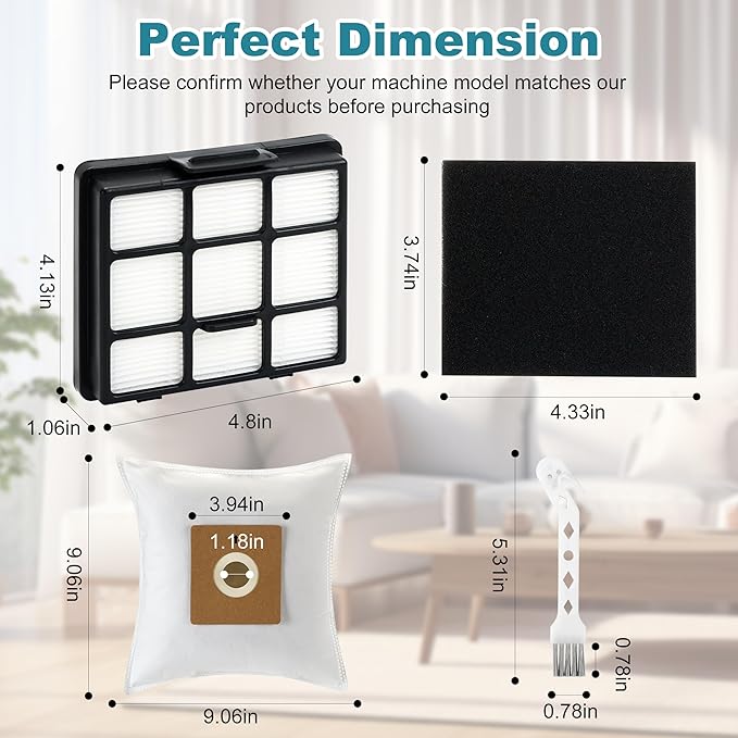 14 Pack NEN170 Replacement Parts Compatible with Eureka NEN170 bagged Canister Lightweight Vacuum Cleaner for Carpets and Floors, 10 Dust Bags, 2 Inlet Filter Sponge, 1 HEPA Filter, 1 Cleaning Brush