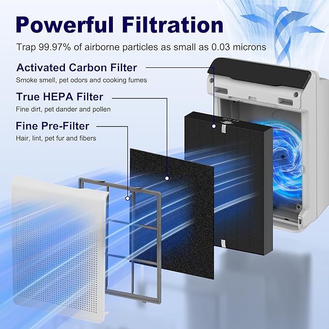 115115 HEPA Smoke Remover Replacement Filter A for Winix PlasmaWave Air Purifier C535 5300 5300-2 6300 6300-2 P300 AM90 C909 9800, 2 x True HEPA Size 21 Filter + 8 x Carbon Pre-Filters, Black