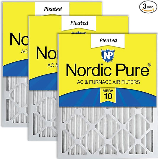 Nordic Pure 14x25x2 (13 1/2 x 24 1/2 x 1 3/4) Pleated MERV 10 Air Filters 3 Pack